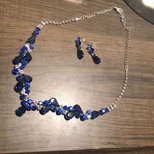 Blue Rhinestone Necklace & Earring Set